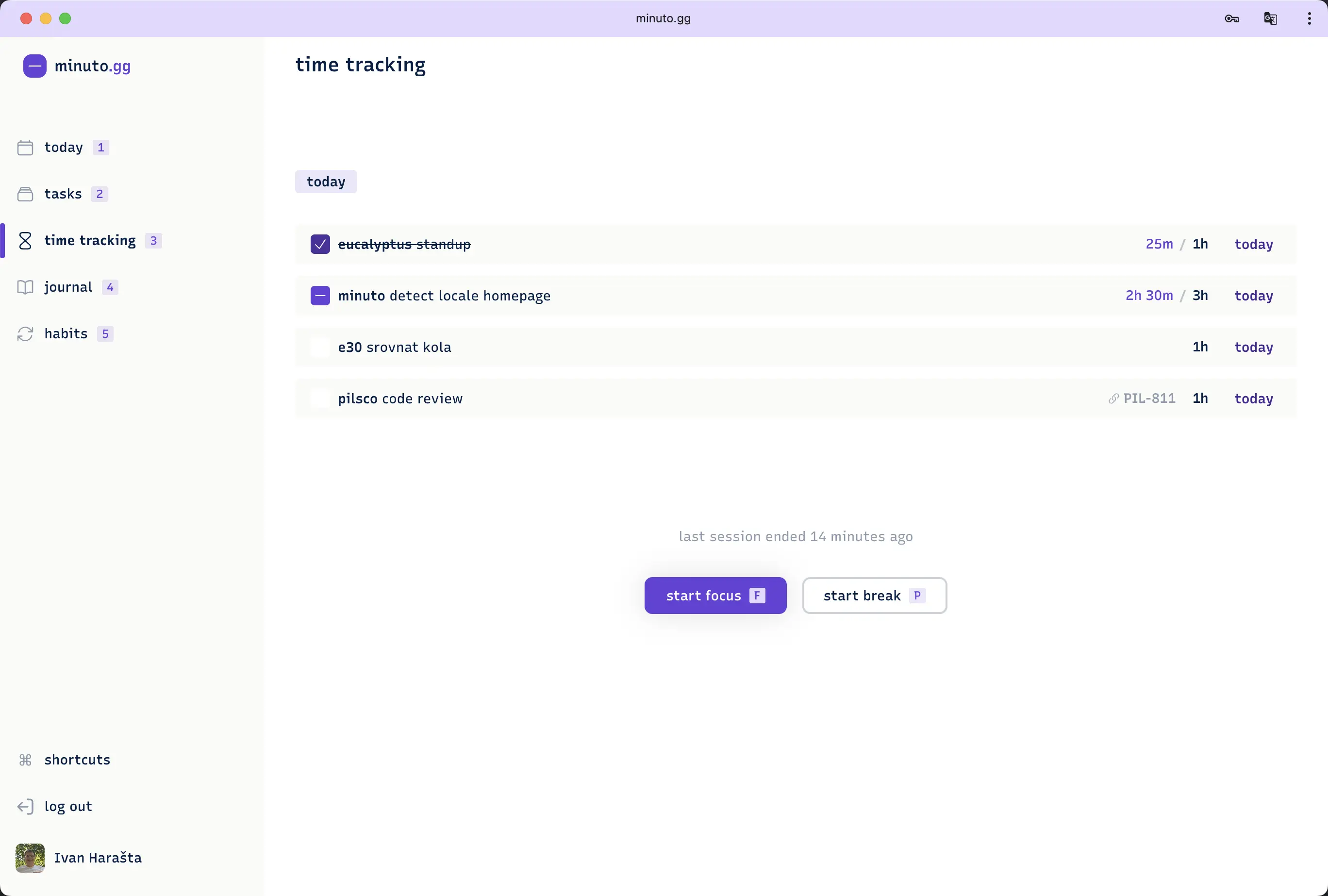 time tracking app screenshot